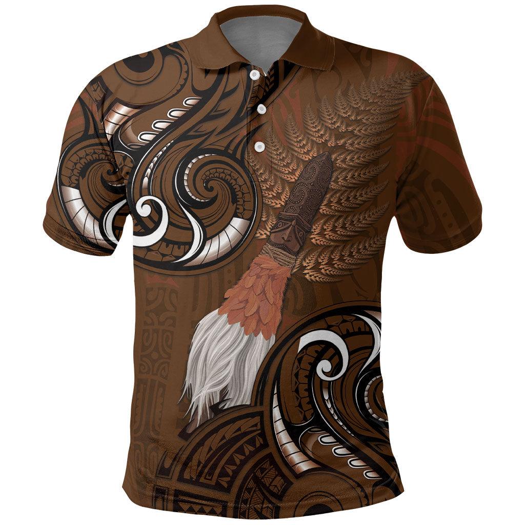 New Zealand Taiaha Polo Shirt Maori Weapon Silver Fern Maori Pattern LT22 Brown - Polynesian Pride