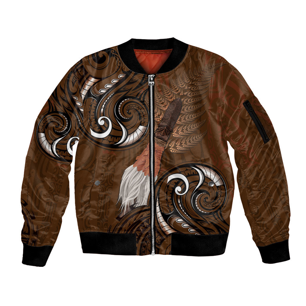 New Zealand Taiaha Sleeve Zip Bomber Jacket Maori Weapon Silver Fern Maori Pattern