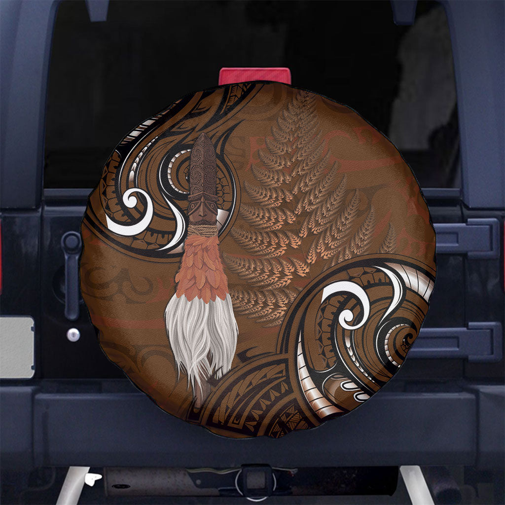 New Zealand Taiaha Spare Tire Cover Maori Weapon Silver Fern Maori Pattern LT22 No hole Brown - Polynesian Pride