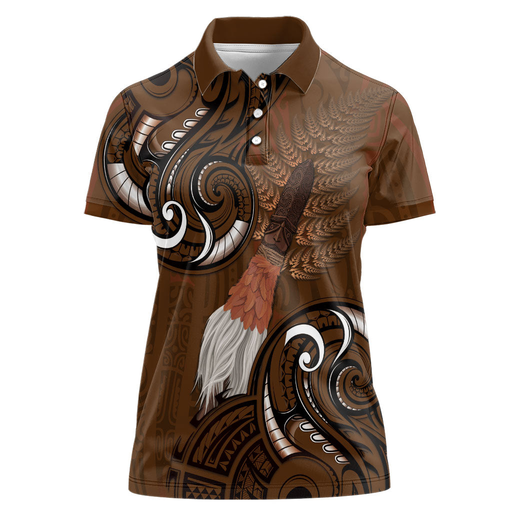 New Zealand Taiaha Women Polo Shirt Maori Weapon Silver Fern Maori Pattern LT22 Female Brown - Polynesian Pride