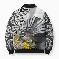 New Zealand Fantail Bird Bomber Puffer Jacket Maori Piwakawaka Kowhai Maori Pattern