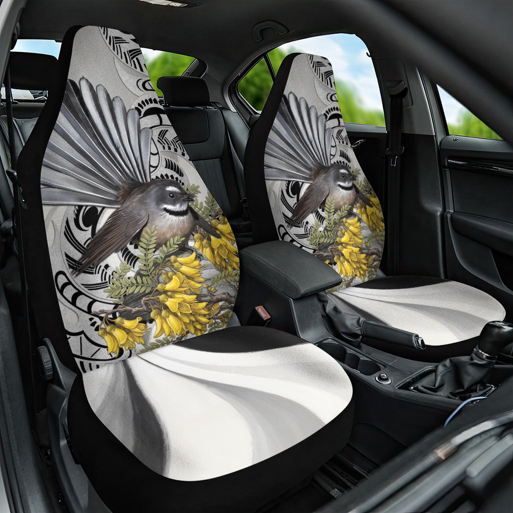 New Zealand Fantail Bird Car Seat Cover Maori Piwakawaka Kowhai Maori Pattern LT22 One Size Grey - Polynesian Pride