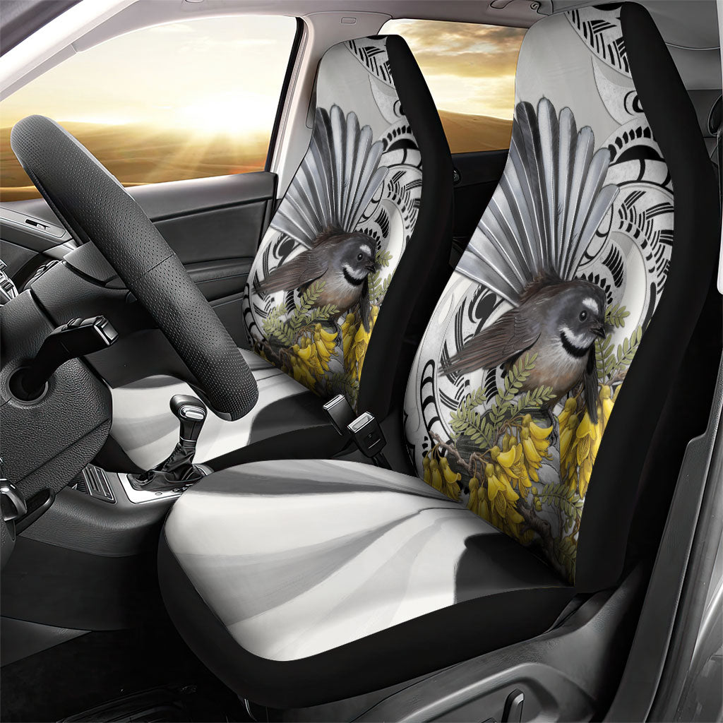 New Zealand Fantail Bird Car Seat Cover Maori Piwakawaka Kowhai Maori Pattern