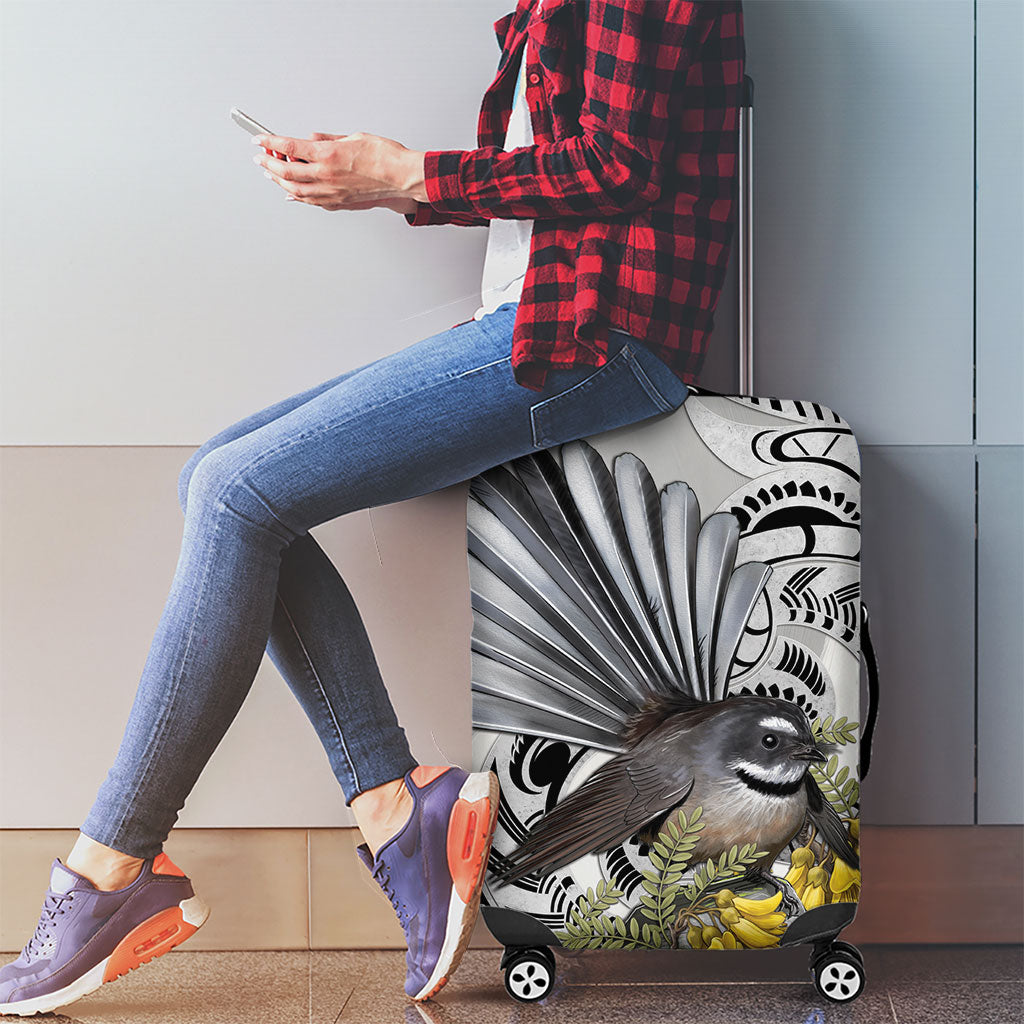 New Zealand Fantail Bird Luggage Cover Maori Piwakawaka Kowhai Maori Pattern