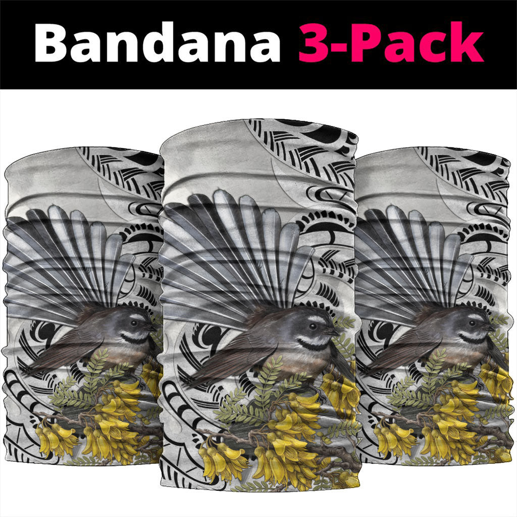 New Zealand Fantail Bird Neck Gaiter Maori Piwakawaka Kowhai Maori Pattern LT22 package One Size: 25*50cm Grey - Polynesian Pride
