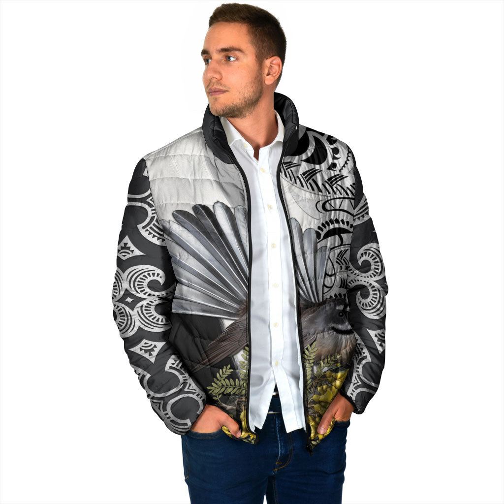 New Zealand Fantail Bird Padded Jacket Maori Piwakawaka Kowhai Maori Pattern