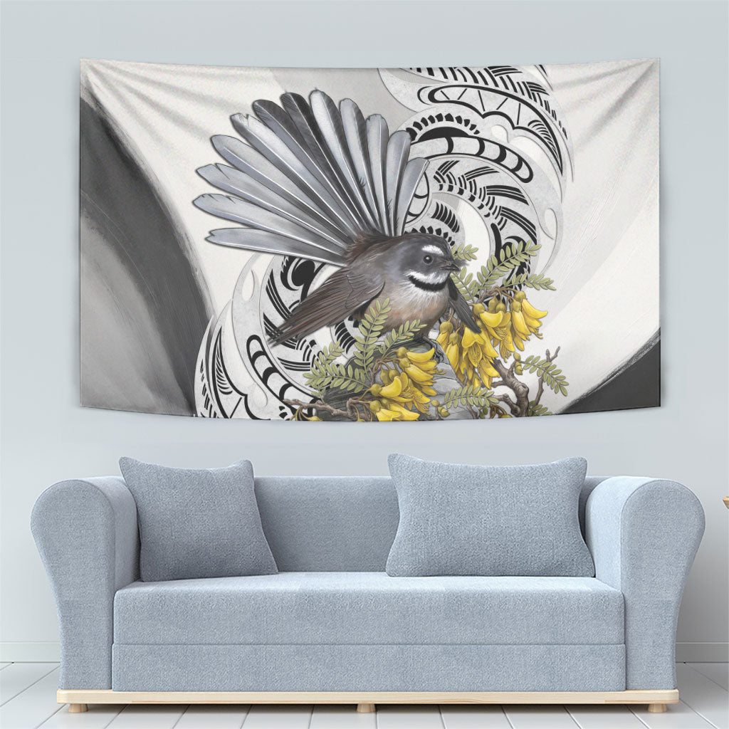 New Zealand Fantail Bird Tapestry Maori Piwakawaka Kowhai Maori Pattern
