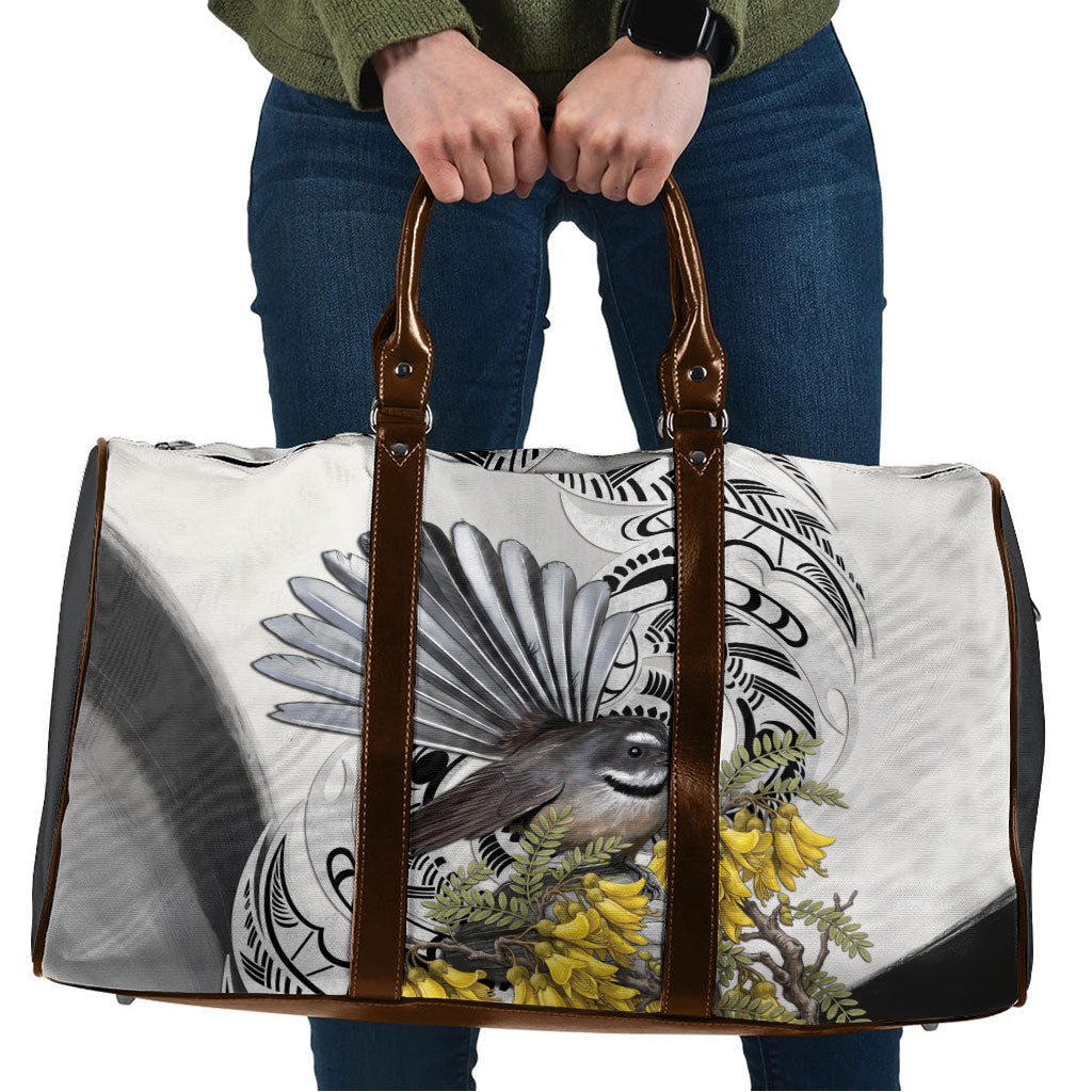 New Zealand Fantail Bird Travel Bag Maori Piwakawaka Kowhai Maori Pattern LT22 Grey - Polynesian Pride
