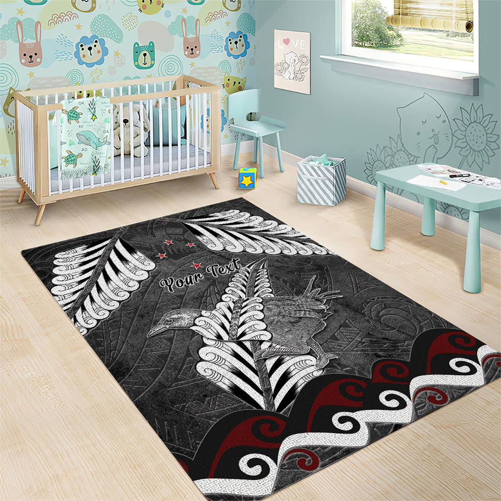 New Zealand Weka Personalised Area Rug Aotearoa Hen Silver Fern Maori Pattern