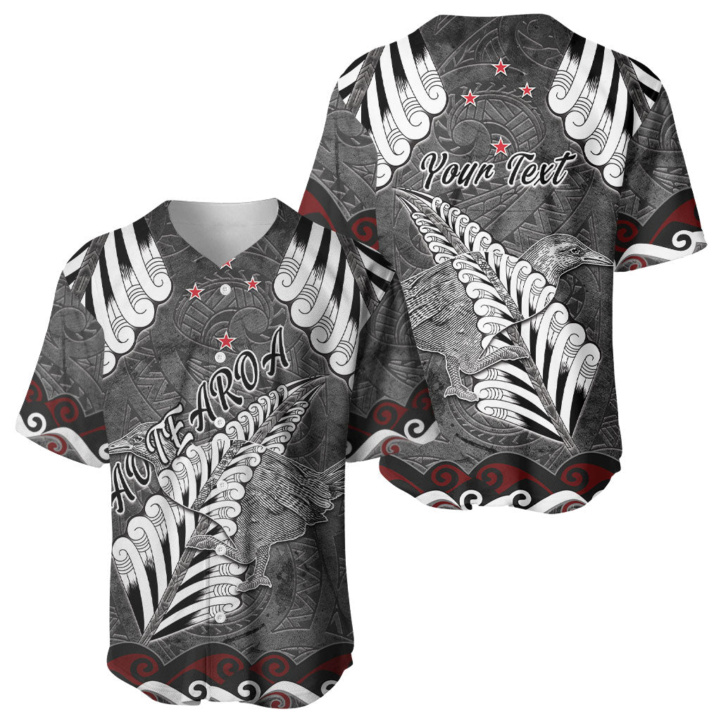 New Zealand Weka Personalised Baseball Jersey Aotearoa Hen Silver Fern Maori Pattern