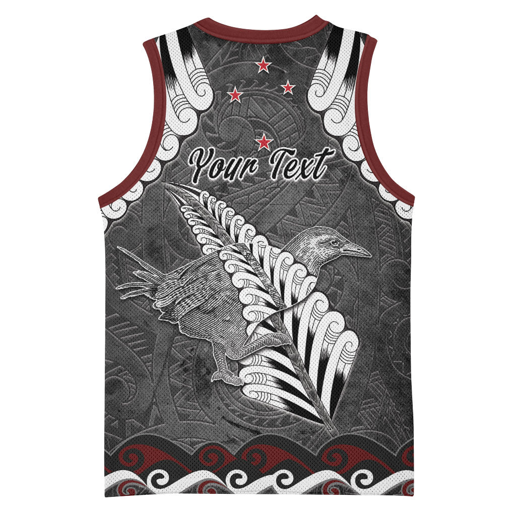 New Zealand Weka Personalised Basketball Jersey Aotearoa Hen Silver Fern Maori Pattern