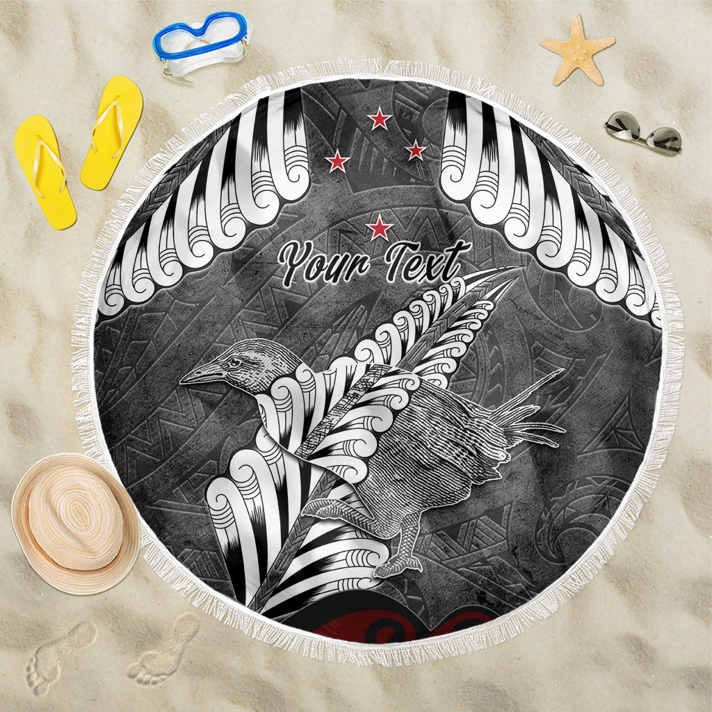 New Zealand Weka Personalised Beach Blanket Aotearoa Hen Silver Fern Maori Pattern