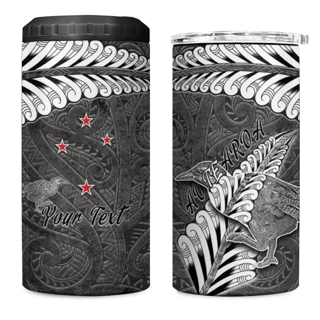 New Zealand Weka Personalised 4 in 1 Can Cooler Tumbler Aotearoa Hen Silver Fern Maori Pattern LT22 One Size: 16 oz Black - Polynesian Pride
