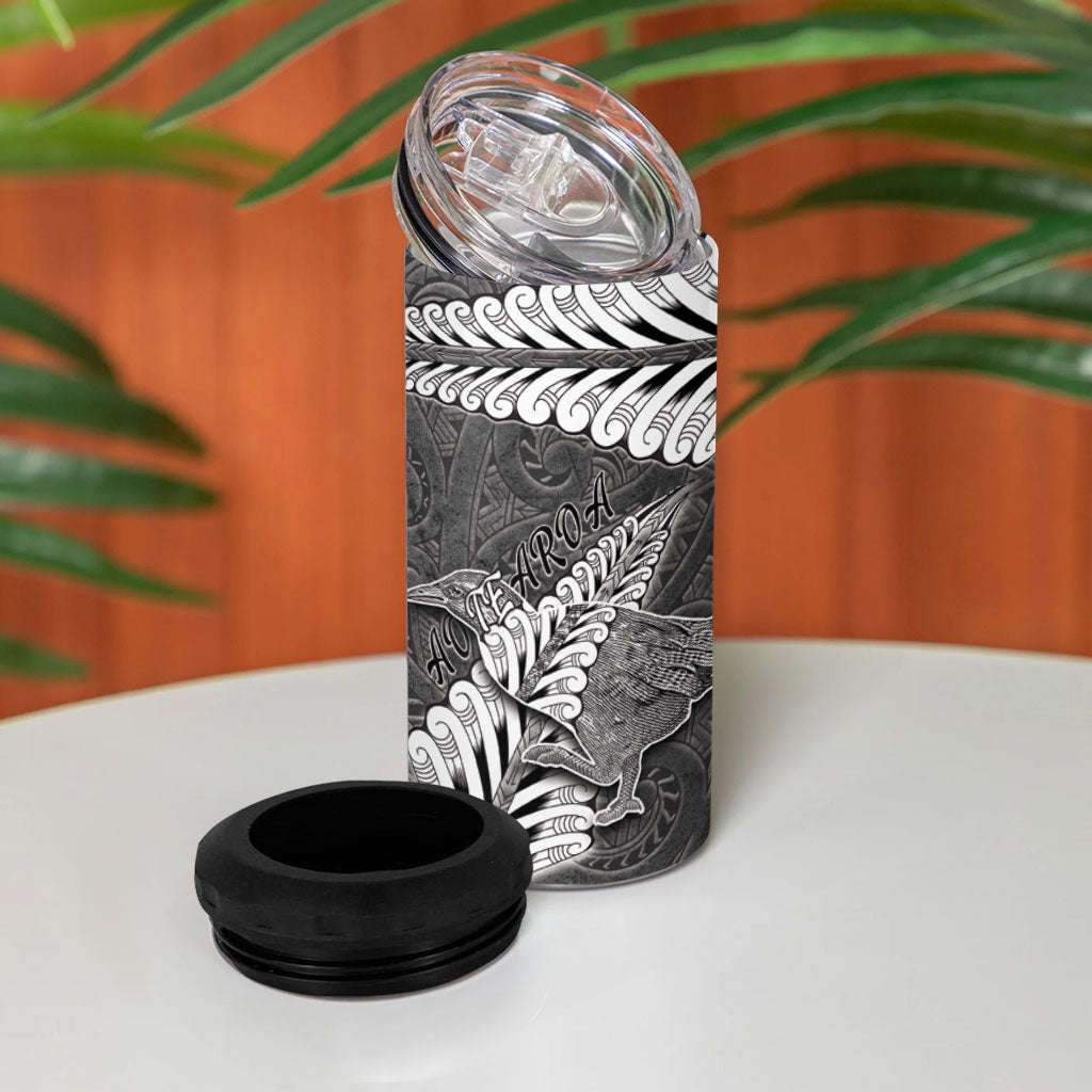 New Zealand Weka Personalised 4 in 1 Can Cooler Tumbler Aotearoa Hen Silver Fern Maori Pattern LT22 - Polynesian Pride