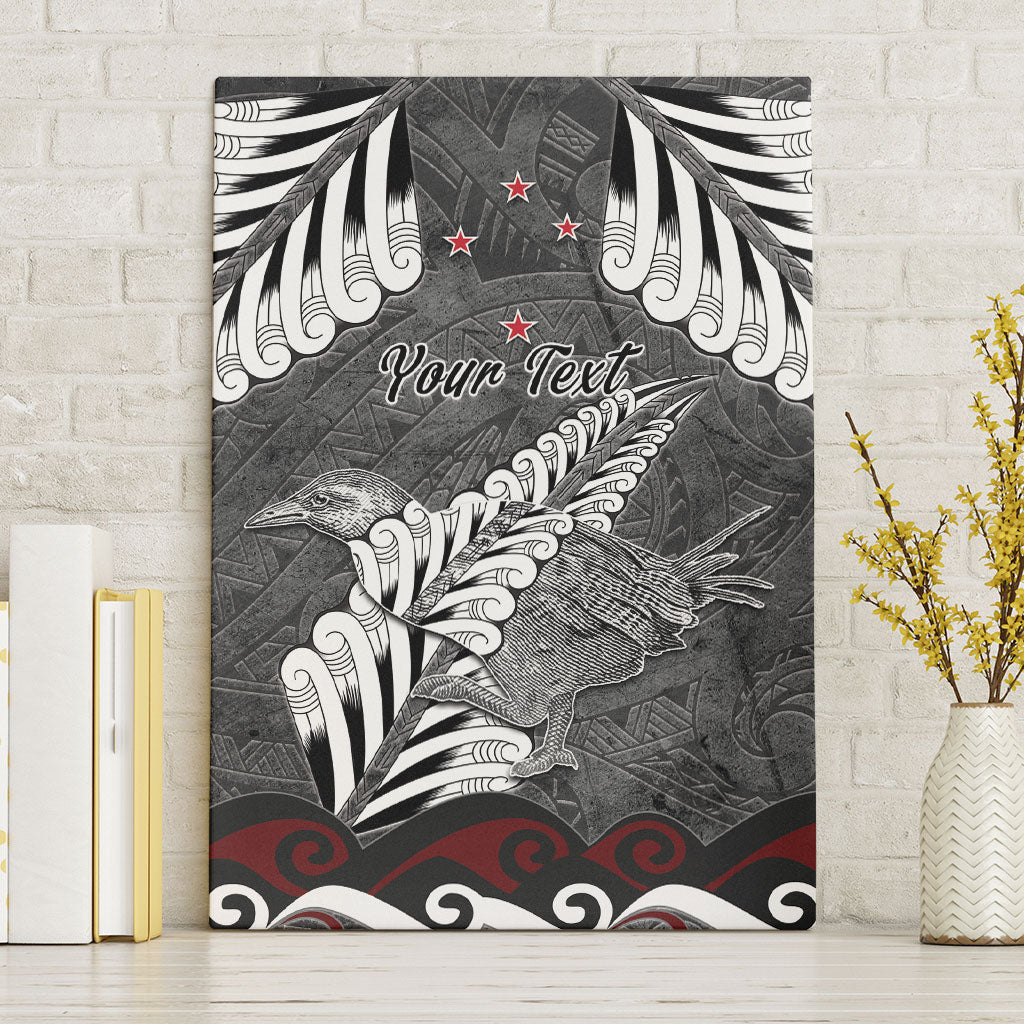 New Zealand Weka Personalised Canvas Wall Art Aotearoa Hen Silver Fern Maori Pattern LT22 Without Frame Black - Polynesian Pride