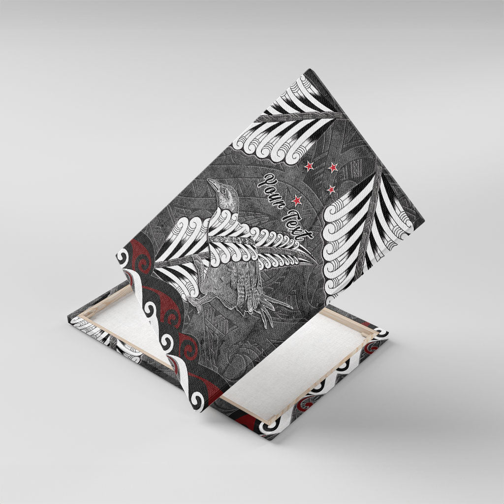 New Zealand Weka Personalised Canvas Wall Art Aotearoa Hen Silver Fern Maori Pattern LT22 With Frame Black - Polynesian Pride