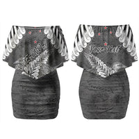 New Zealand Weka Personalised Couples Matching Off Shoulder Short Dress and Long Sleeve Button Shirt Aotearoa Hen Silver Fern Maori Pattern LT22 - Polynesian Pride