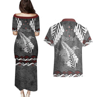 New Zealand Weka Personalised Couples Matching Puletasi and Hawaiian Shirt Aotearoa Hen Silver Fern Maori Pattern LT22 - Polynesian Pride