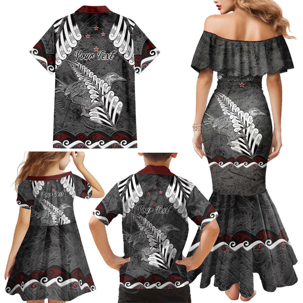 New Zealand Weka Personalised Family Matching Mermaid Dress and Hawaiian Shirt Aotearoa Hen Silver Fern Maori Pattern LT22 - Polynesian Pride
