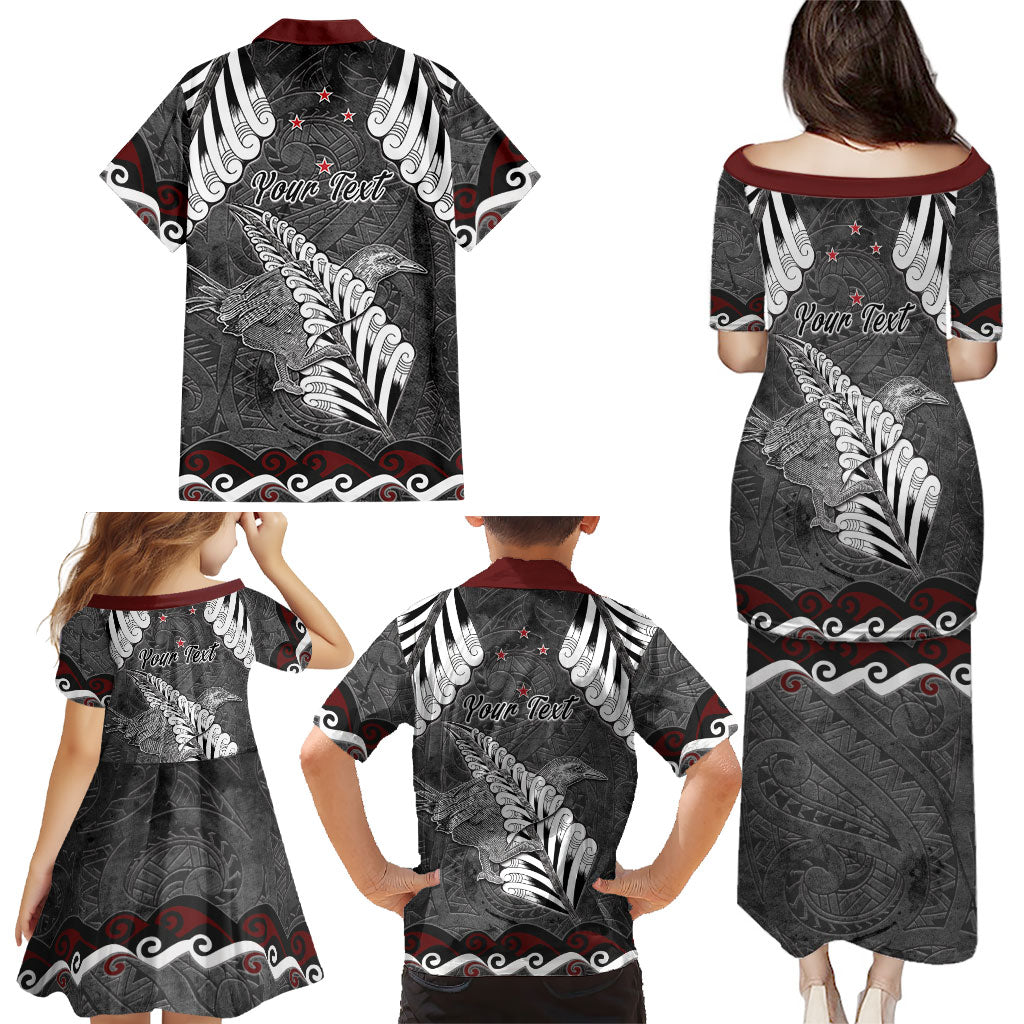 New Zealand Weka Personalised Family Matching Puletasi and Hawaiian Shirt Aotearoa Hen Silver Fern Maori Pattern LT22 - Polynesian Pride