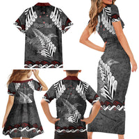 New Zealand Weka Personalised Family Matching Short Sleeve Bodycon Dress and Hawaiian Shirt Aotearoa Hen Silver Fern Maori Pattern LT22 - Polynesian Pride