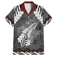 New Zealand Weka Personalised Family Matching Short Sleeve Bodycon Dress and Hawaiian Shirt Aotearoa Hen Silver Fern Maori Pattern LT22 Dad's Shirt - Short Sleeve Black - Polynesian Pride