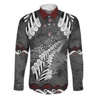 New Zealand Weka Personalised Family Matching Short Sleeve Bodycon Dress and Hawaiian Shirt Aotearoa Hen Silver Fern Maori Pattern LT22 Dad's Shirt - Long Sleeve Black - Polynesian Pride