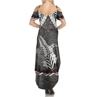 New Zealand Weka Personalised Family Matching Summer Maxi Dress and Hawaiian Shirt Aotearoa Hen Silver Fern Maori Pattern LT22 - Polynesian Pride