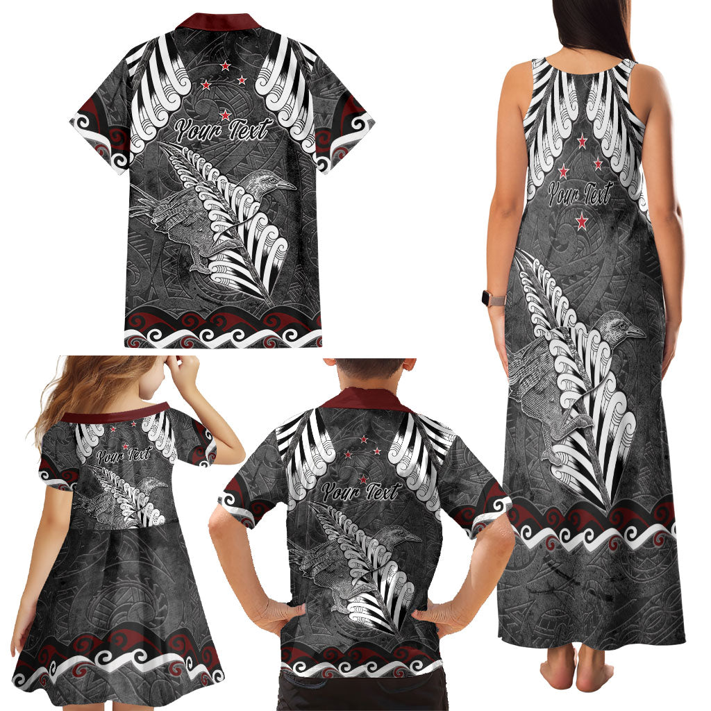 New Zealand Weka Personalised Family Matching Tank Maxi Dress and Hawaiian Shirt Aotearoa Hen Silver Fern Maori Pattern LT22 - Polynesian Pride