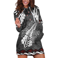 New Zealand Weka Personalised Hoodie Dress Aotearoa Hen Silver Fern Maori Pattern LT22 Black - Polynesian Pride