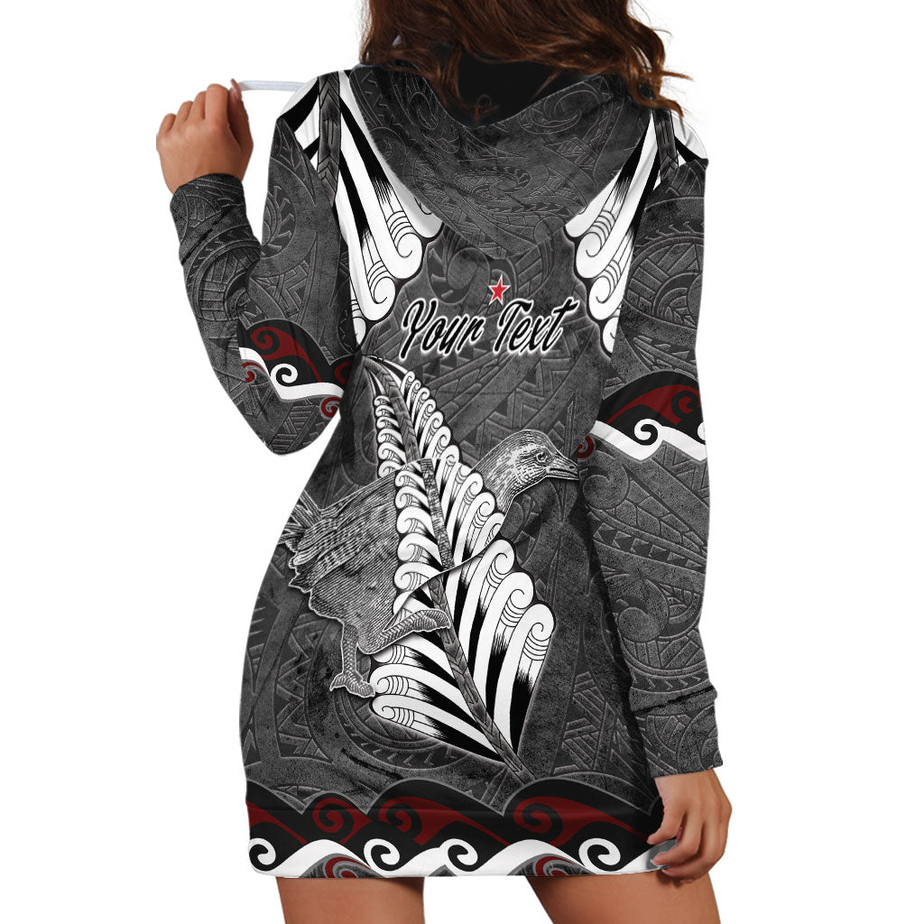 New Zealand Weka Personalised Hoodie Dress Aotearoa Hen Silver Fern Maori Pattern LT22 - Polynesian Pride