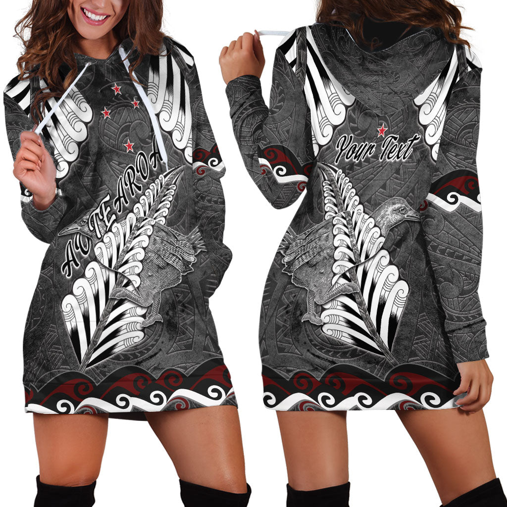 New Zealand Weka Personalised Hoodie Dress Aotearoa Hen Silver Fern Maori Pattern LT22 - Polynesian Pride