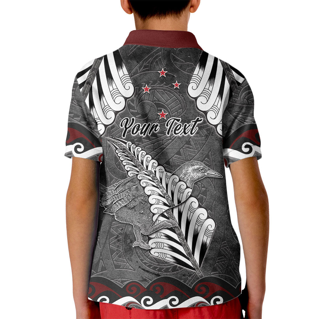 New Zealand Weka Personalised Kid Polo Shirt Aotearoa Hen Silver Fern Maori Pattern LT22 - Polynesian Pride