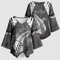 New Zealand Weka Personalised Kimono Sleeve Blouse Aotearoa Hen Silver Fern Maori Pattern