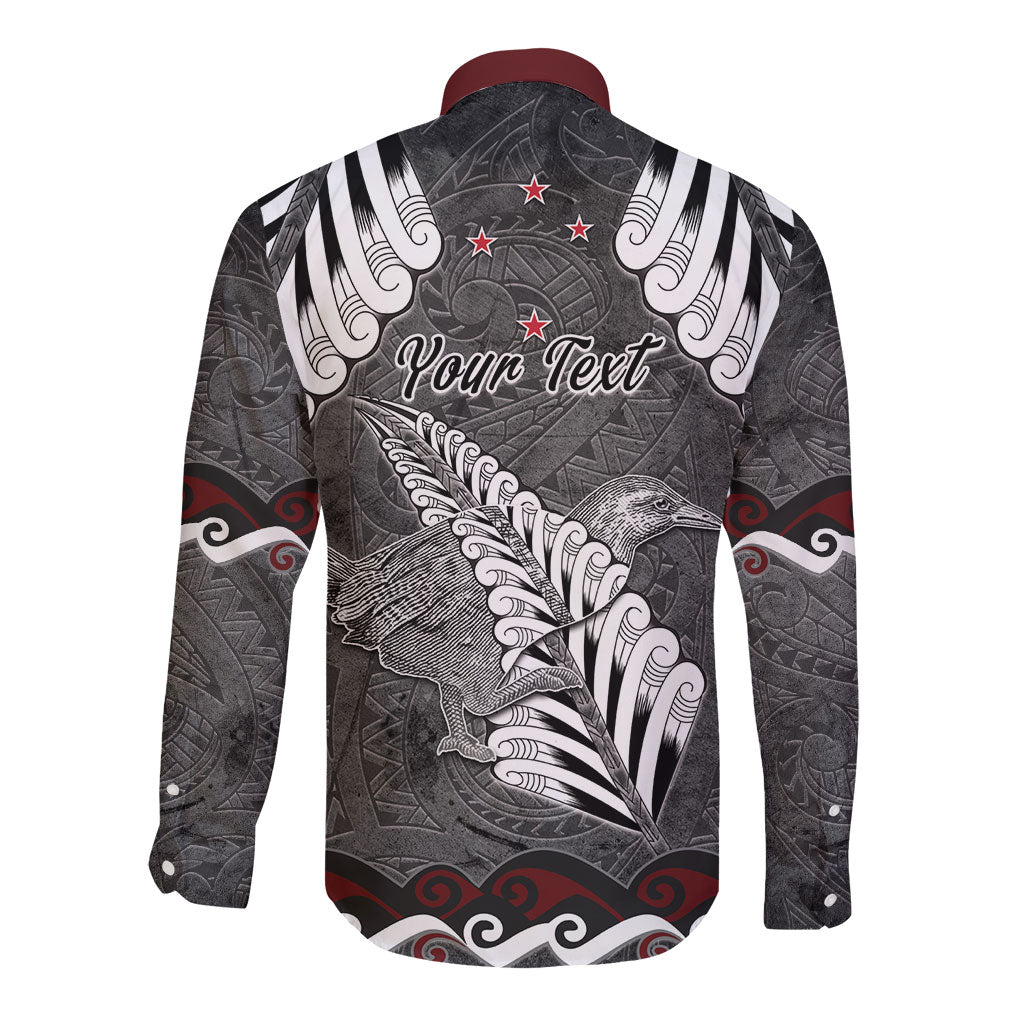 New Zealand Weka Personalised Long Sleeve Button Shirt Aotearoa Hen Silver Fern Maori Pattern
