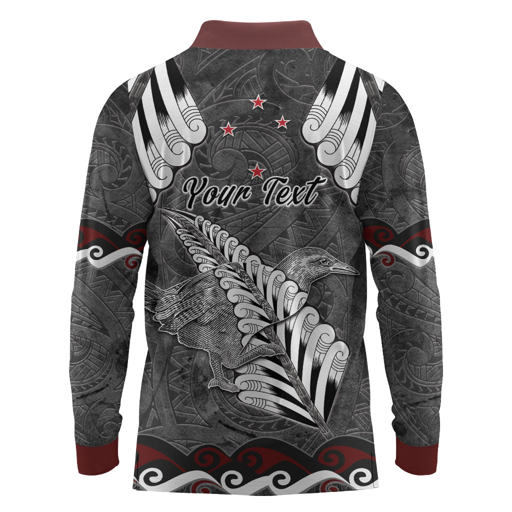 New Zealand Weka Personalised Long Sleeve Polo Shirt Aotearoa Hen Silver Fern Maori Pattern LT22 - Polynesian Pride