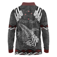 New Zealand Weka Personalised Long Sleeve Polo Shirt Aotearoa Hen Silver Fern Maori Pattern LT22 - Polynesian Pride