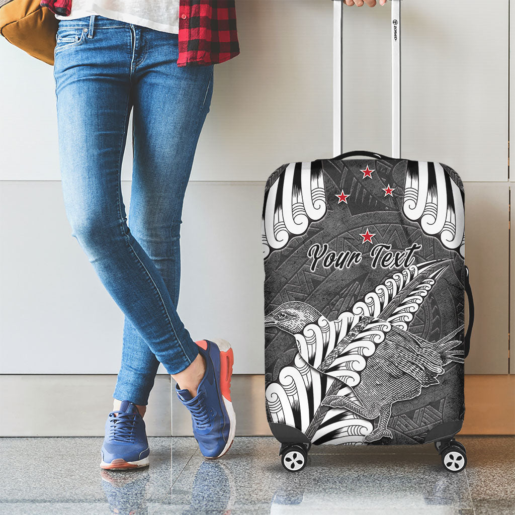 New Zealand Weka Personalised Luggage Cover Aotearoa Hen Silver Fern Maori Pattern