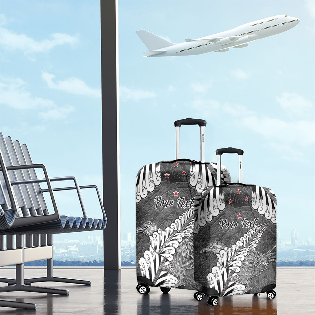 New Zealand Weka Personalised Luggage Cover Aotearoa Hen Silver Fern Maori Pattern