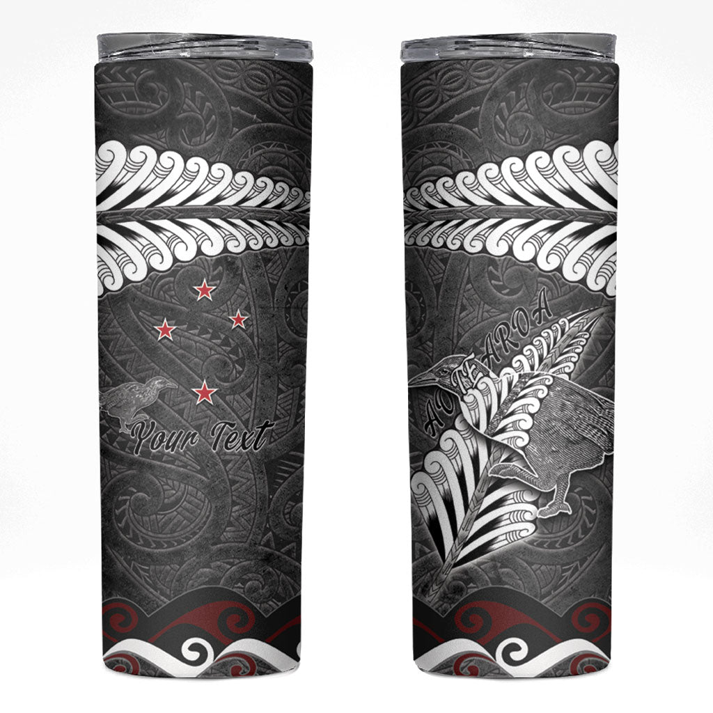 New Zealand Weka Personalised Skinny Tumbler Aotearoa Hen Silver Fern Maori Pattern LT22 Black - Polynesian Pride