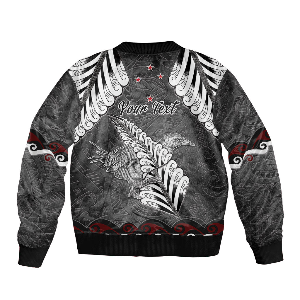New Zealand Weka Personalised Sleeve Zip Bomber Jacket Aotearoa Hen Silver Fern Maori Pattern LT22 - Polynesian Pride