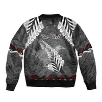 New Zealand Weka Personalised Sleeve Zip Bomber Jacket Aotearoa Hen Silver Fern Maori Pattern LT22 - Polynesian Pride