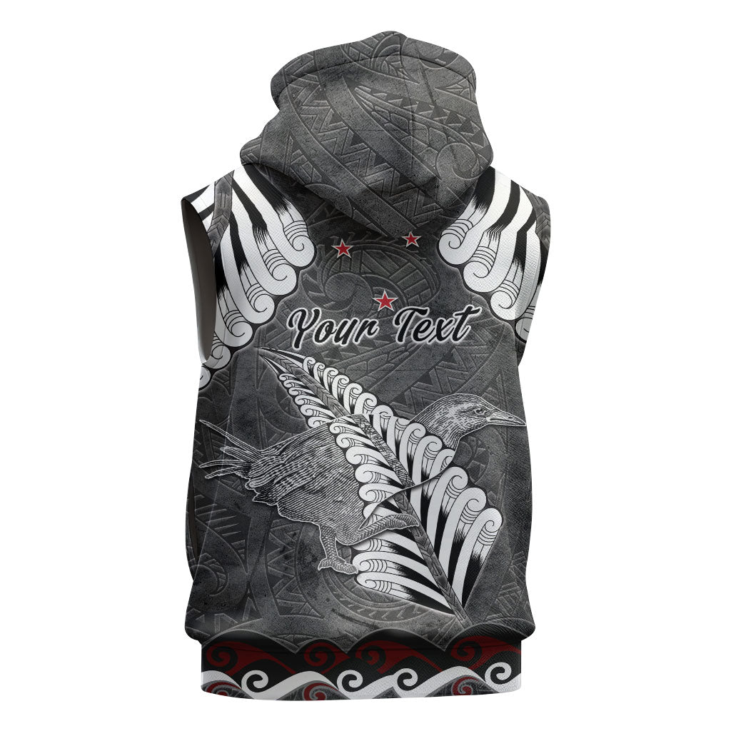 New Zealand Weka Personalised Sleeveless Hoodie Aotearoa Hen Silver Fern Maori Pattern LT22 - Polynesian Pride