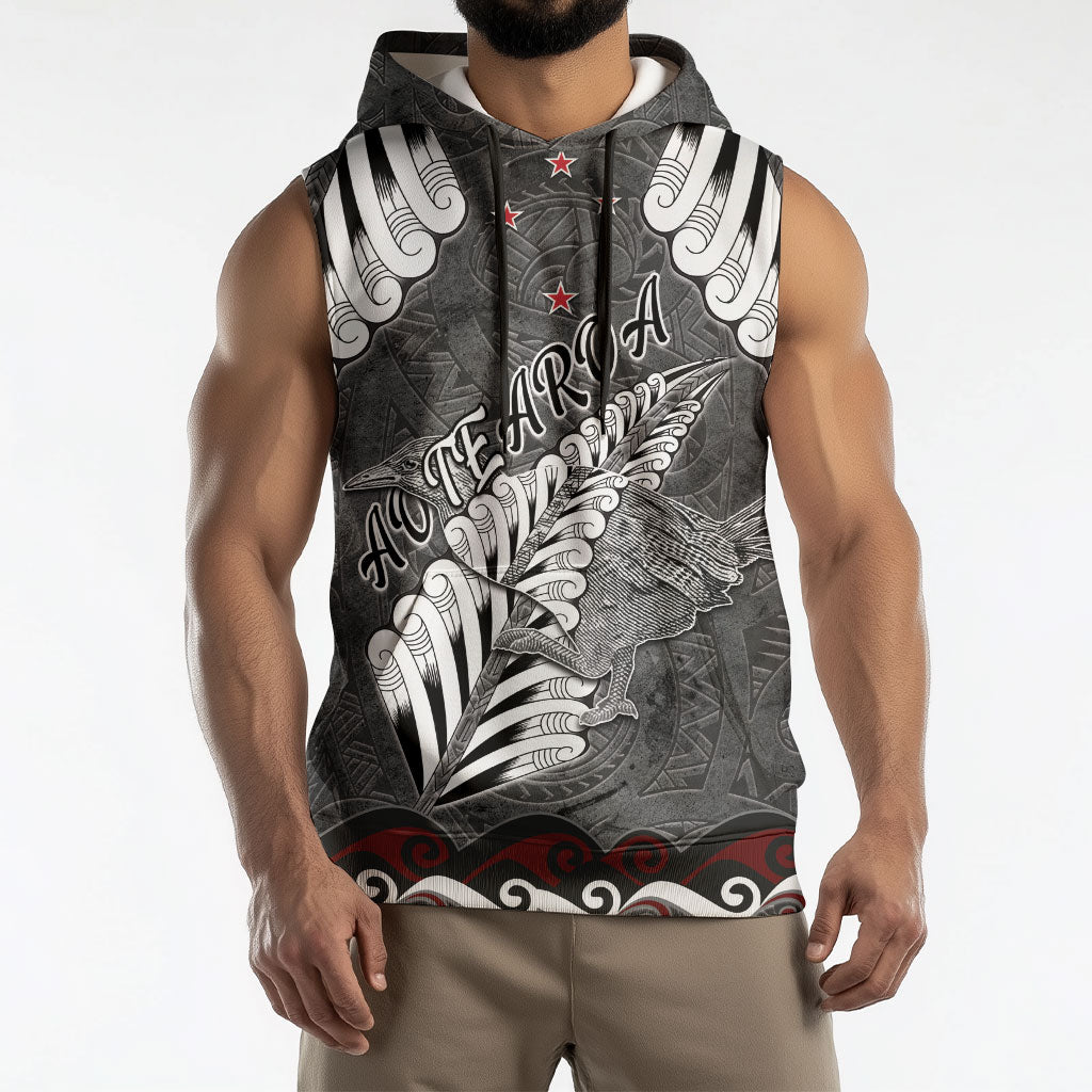 New Zealand Weka Personalised Sleeveless Hoodie Aotearoa Hen Silver Fern Maori Pattern LT22 - Polynesian Pride