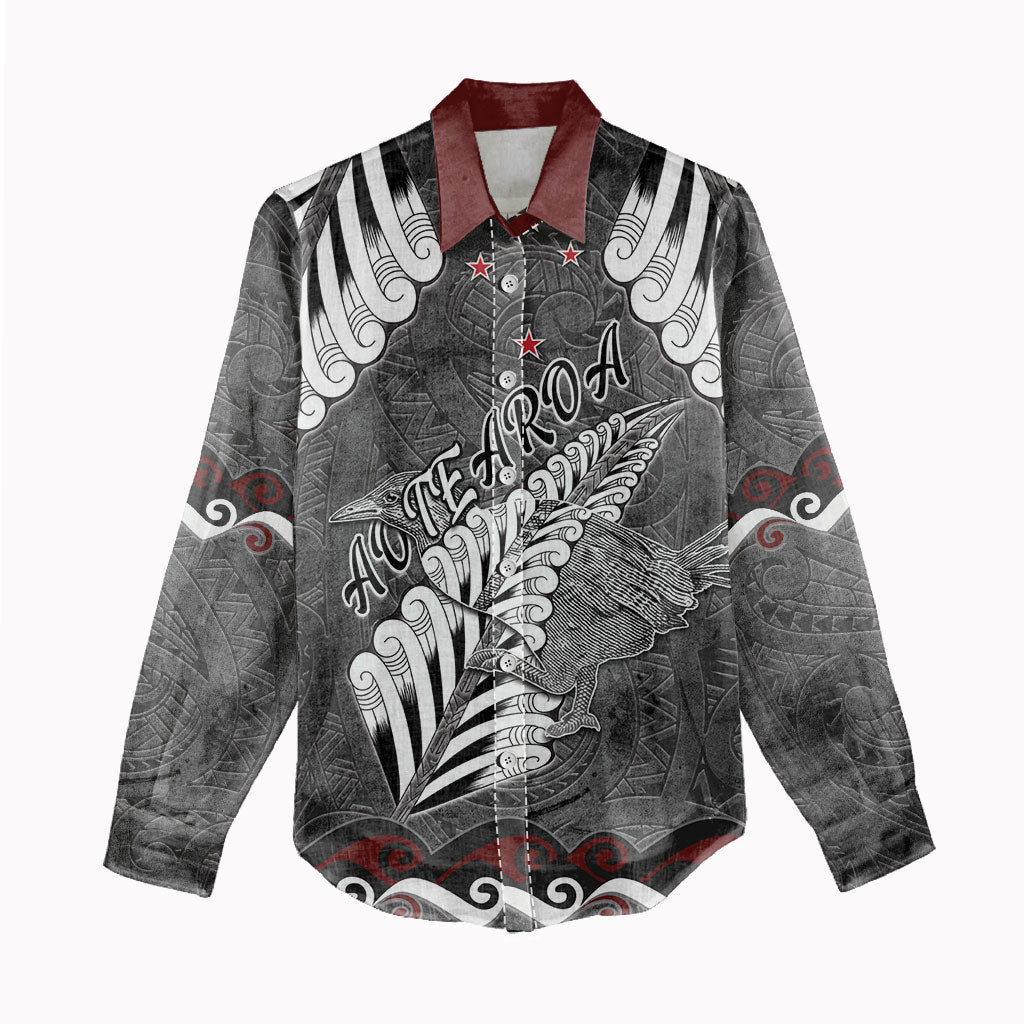 New Zealand Weka Personalised Women Casual Shirt Aotearoa Hen Silver Fern Maori Pattern LT22 - Polynesian Pride