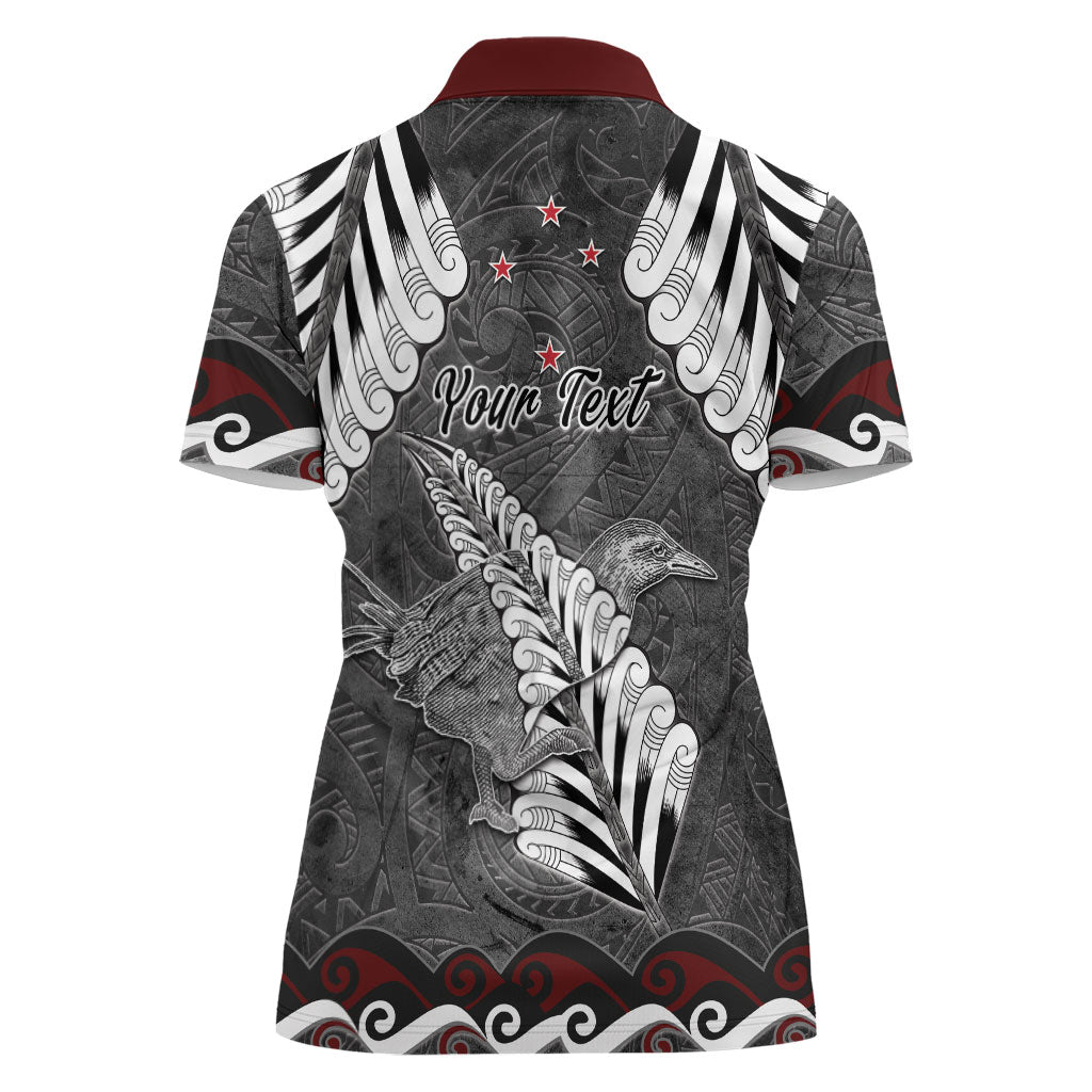 New Zealand Weka Personalised Women Polo Shirt Aotearoa Hen Silver Fern Maori Pattern LT22 - Polynesian Pride