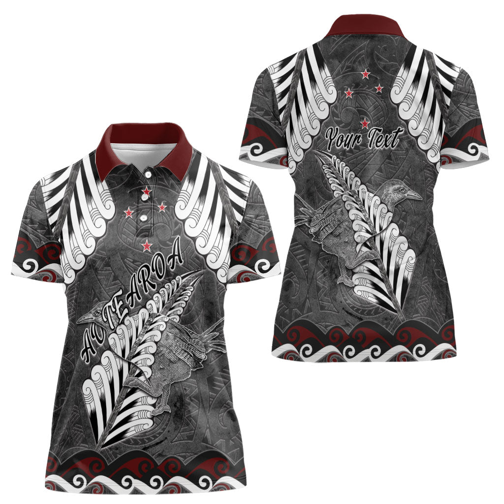 New Zealand Weka Personalised Women Polo Shirt Aotearoa Hen Silver Fern Maori Pattern LT22 - Polynesian Pride