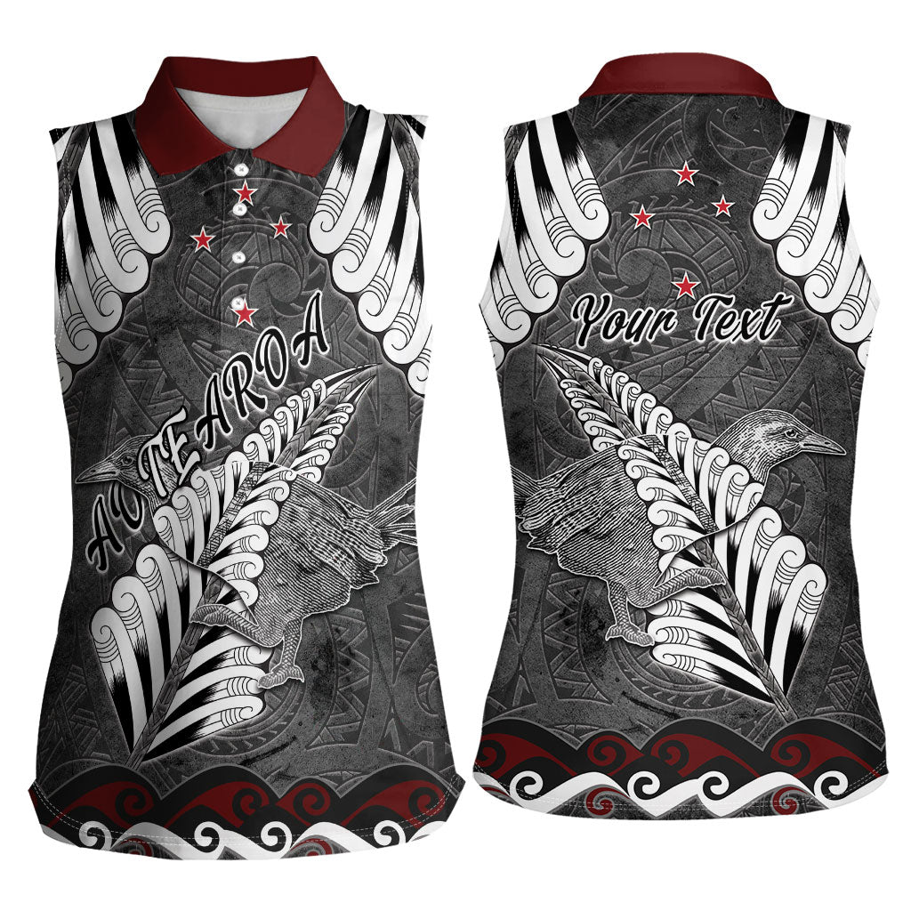 New Zealand Weka Personalised Women Sleeveless Polo Shirt Aotearoa Hen Silver Fern Maori Pattern LT22 - Polynesian Pride