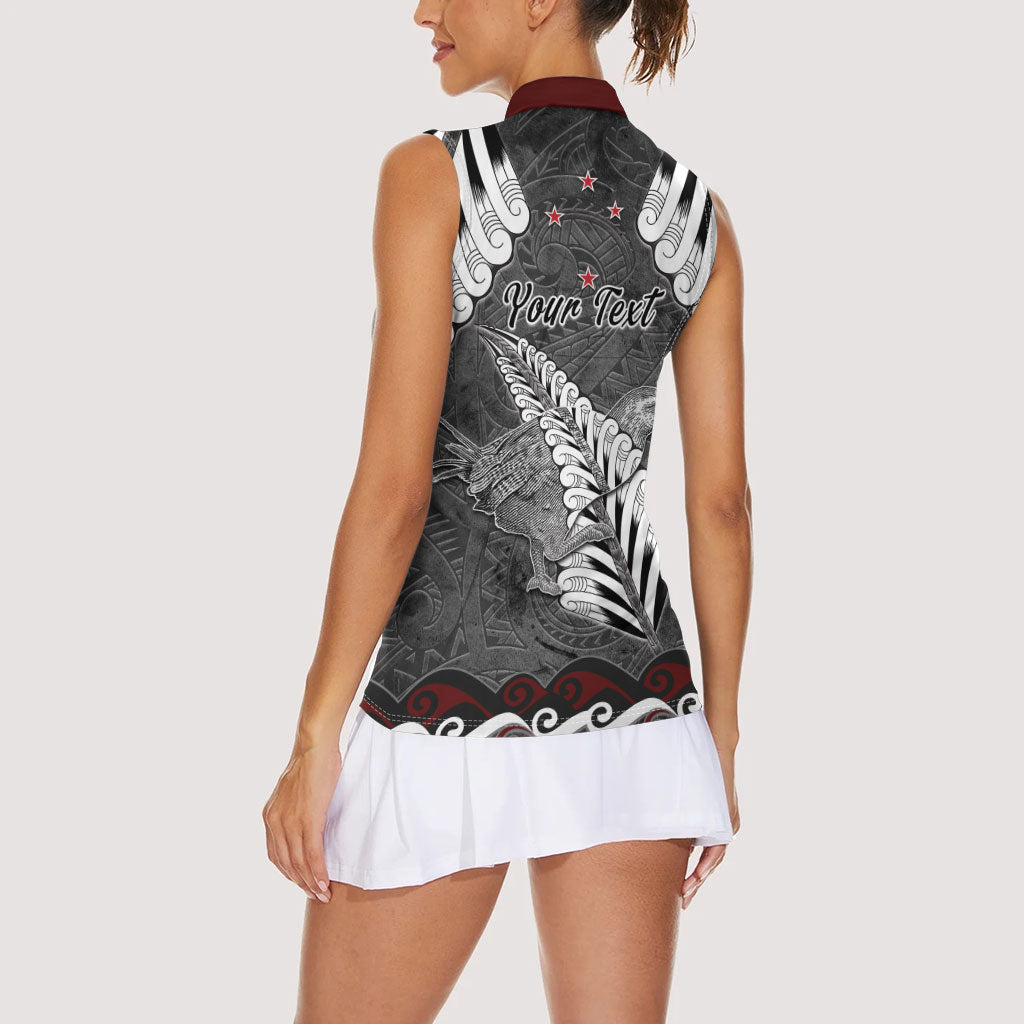 New Zealand Weka Personalised Women Sleeveless Polo Shirt Aotearoa Hen Silver Fern Maori Pattern LT22 - Polynesian Pride