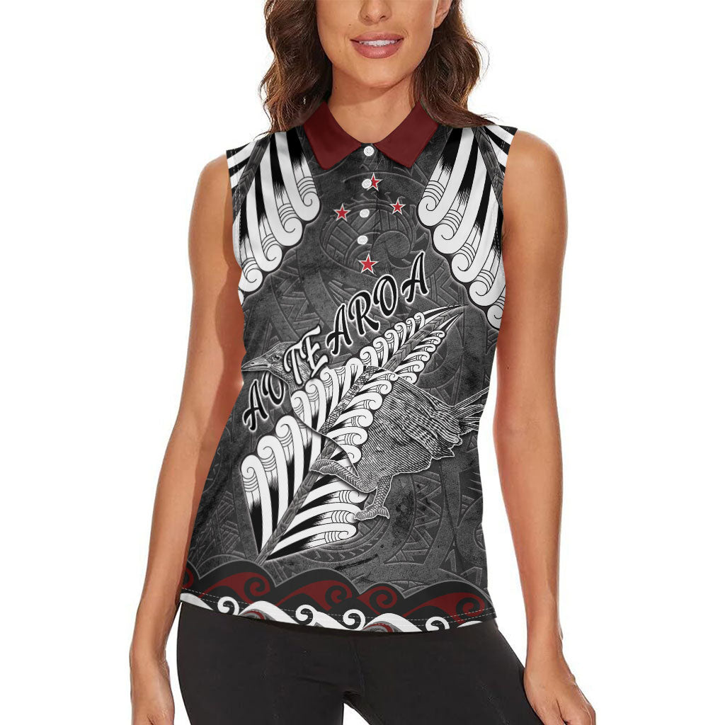 New Zealand Weka Personalised Women Sleeveless Polo Shirt Aotearoa Hen Silver Fern Maori Pattern LT22 - Polynesian Pride